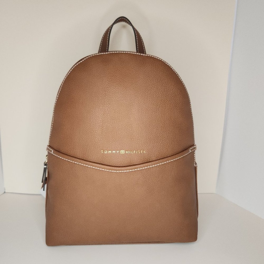 Tommy Hilfiger Whitney II Medium Dome Backpack Pebbled PVC Heritage Brown NWT